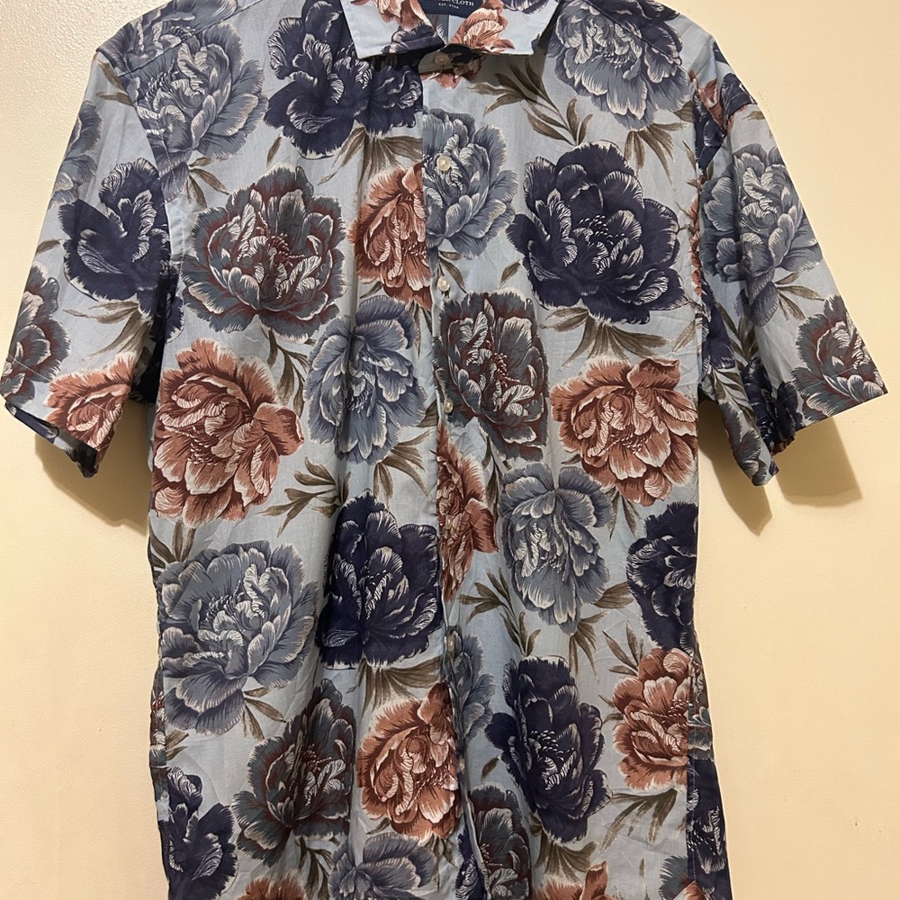 Proper Cloth Floral Button-Up Slim Fit Shirt in Blue & Brown Cotton  Sz Small